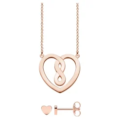 THOMAS SABO Damen-Halskette und Ohrringe Set - Herz Unendlichkeit Motiv in 925 Sterling Silber mit 750 Roségold Vergoldung, 42 cm