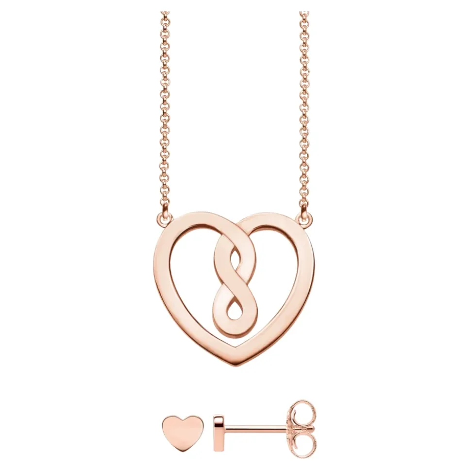 THOMAS SABO Damen-Halskette und Ohrringe Set - Herz Unendlichkeit Motiv in 925 Sterling Silber mit 750 Roségold Vergoldung, 42 cm