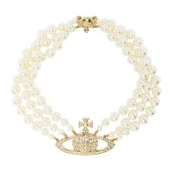 Three Row Pearl Bas Relief Gold Pearl Crystal