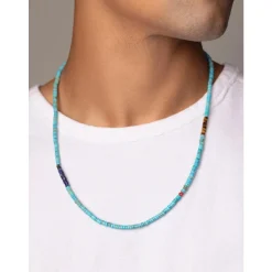 Turquoise Heishi Necklace with Tiger Eye and Blue Lapis