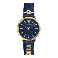 V CIRCLE Blau/Gold Lederuhr