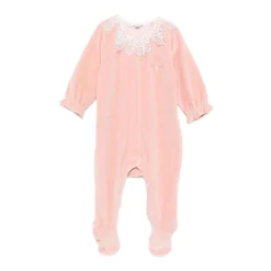 Velours-Pyjama mit Spitzenkragen