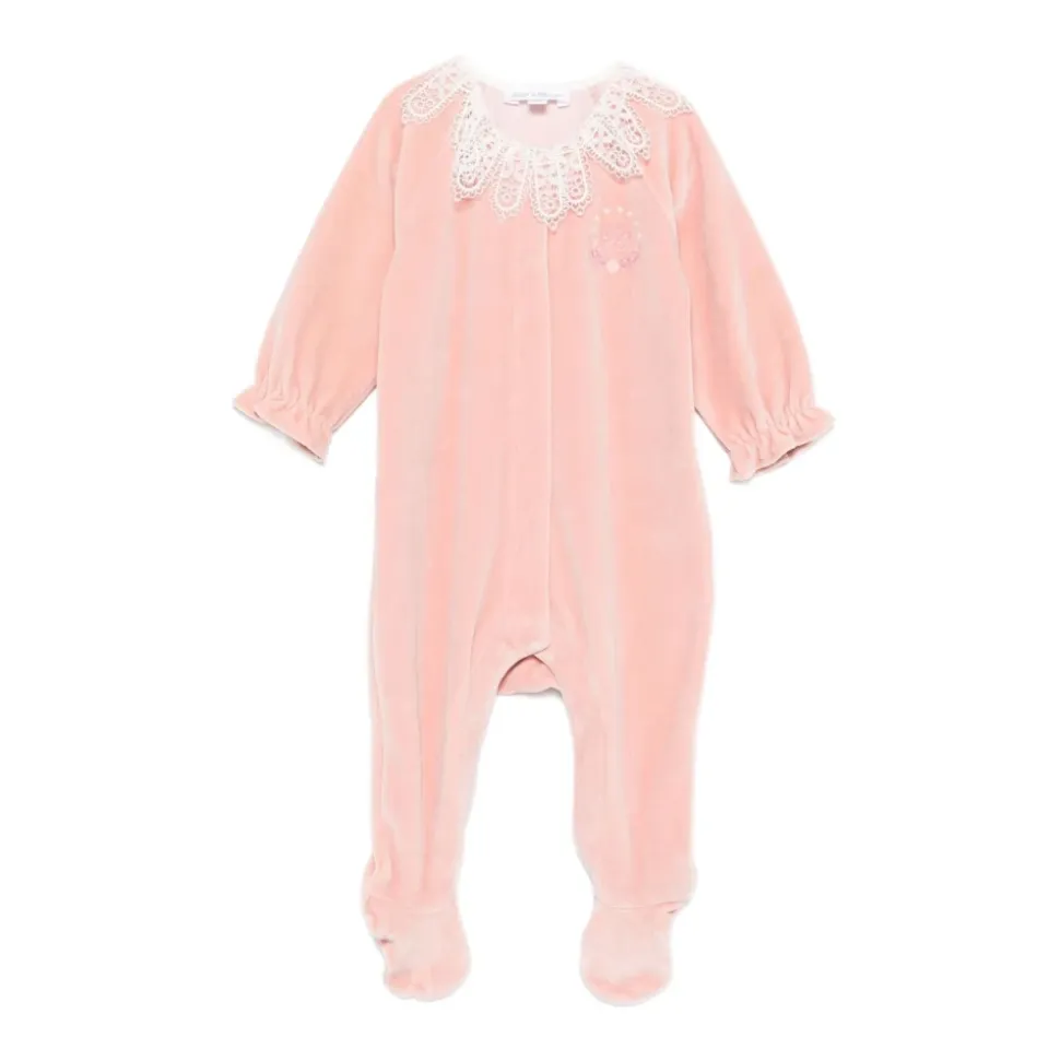 Velours-Pyjama mit Spitzenkragen