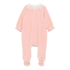 Velours-Pyjama mit Spitzenkragen