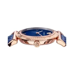 V-Motif Damenuhr Roségold Blaues Leder