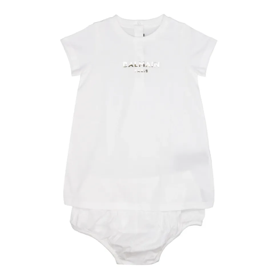Weiße Baumwollkleid mit Logo-Print
