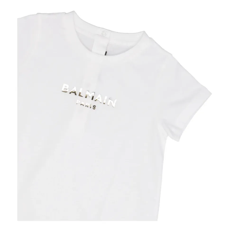 Weiße Baumwollkleid mit Logo-Print