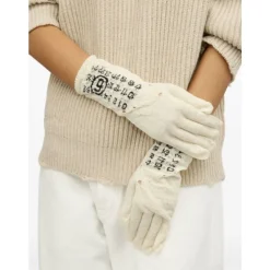 Weiße Gestrickte Handschuhe Wollmischung