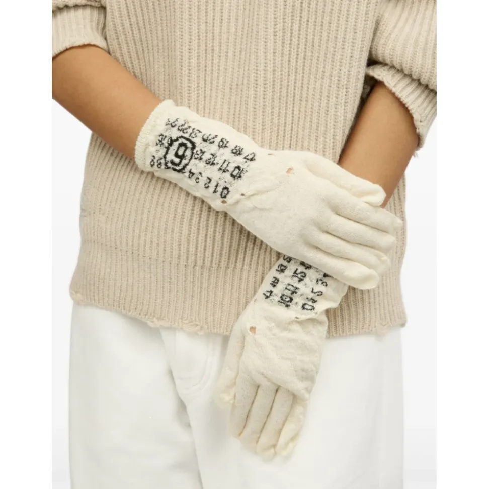 Weiße Gestrickte Handschuhe Wollmischung