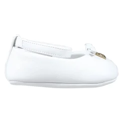 Weiße Leder-Ballerinas mit Schleife