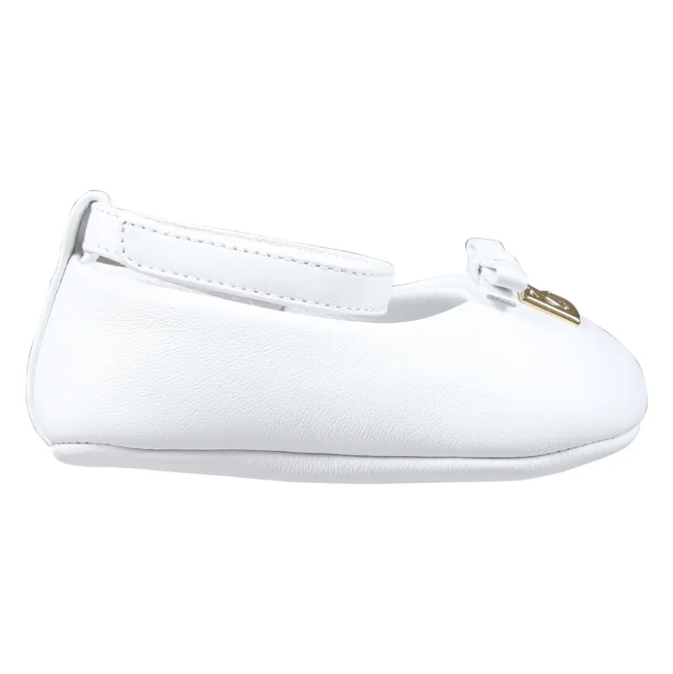 Weiße Leder-Ballerinas mit Schleife