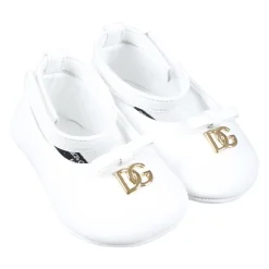 Weiße Leder-Ballerinas mit Schleife