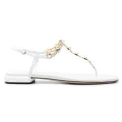 Weiße Ledersandalen mit Strass