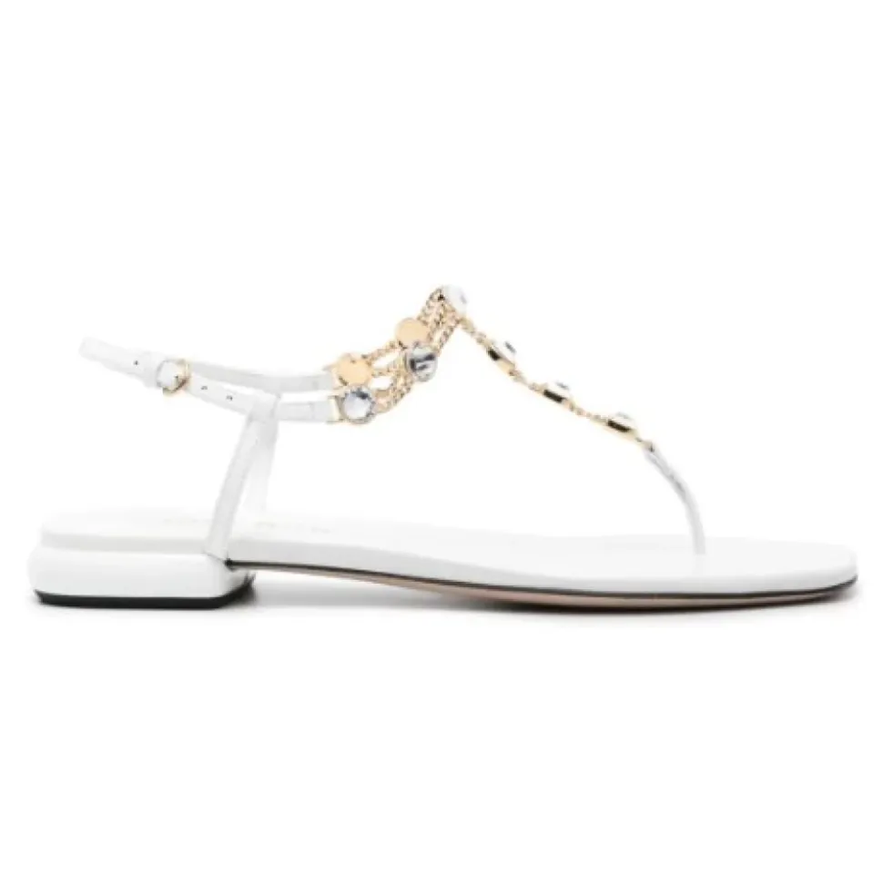 Weiße Ledersandalen mit Strass
