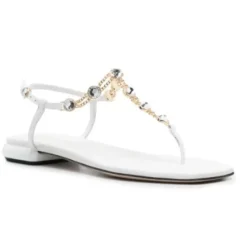 Weiße Ledersandalen mit Strass