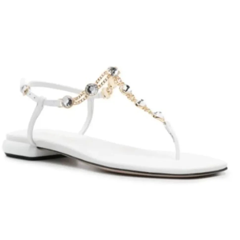 Weiße Ledersandalen mit Strass