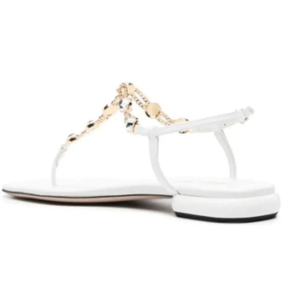 Weiße Ledersandalen mit Strass