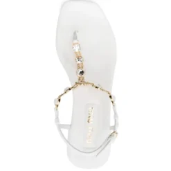 Weiße Ledersandalen mit Strass