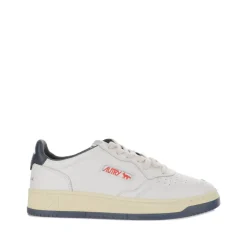Weiße Ledersneakers mit Blauem Absatz