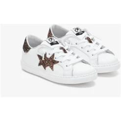 Weiße Ledersneakers mit Glitzerbronze-Details