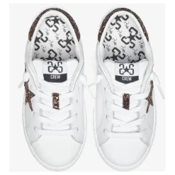 Weiße Ledersneakers mit Glitzerbronze-Details