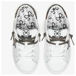 Weiße Low-Top-Sneaker aus Leder mit schwarzen und glitzernden Details