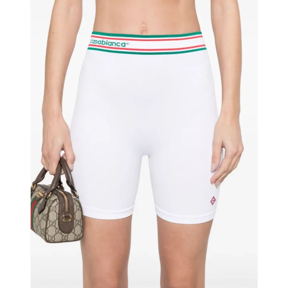 Weiße nahtlose Slim Fit Shorts