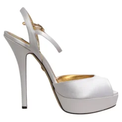 Weiße Satin Plateau High Heels Sandalen
