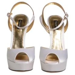 Weiße Satin Plateau High Heels Sandalen