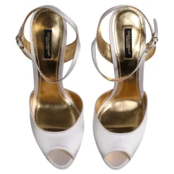 Weiße Satin Plateau High Heels Sandalen