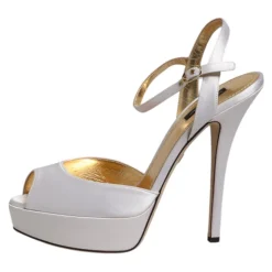 Weiße Satin Plateau High Heels Sandalen