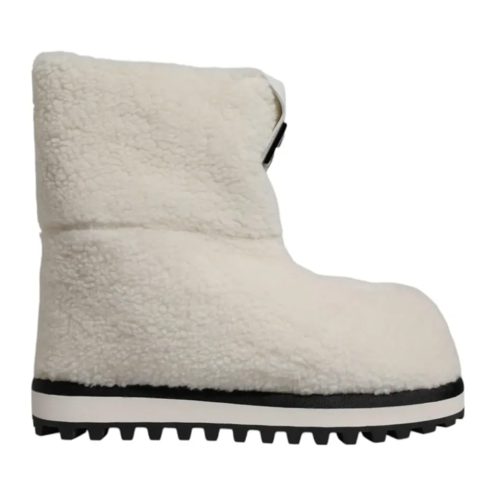Weiße Shearling Mid Calf Stiefel