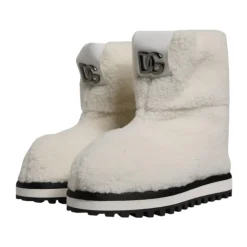 Weiße Shearling Mid Calf Stiefel