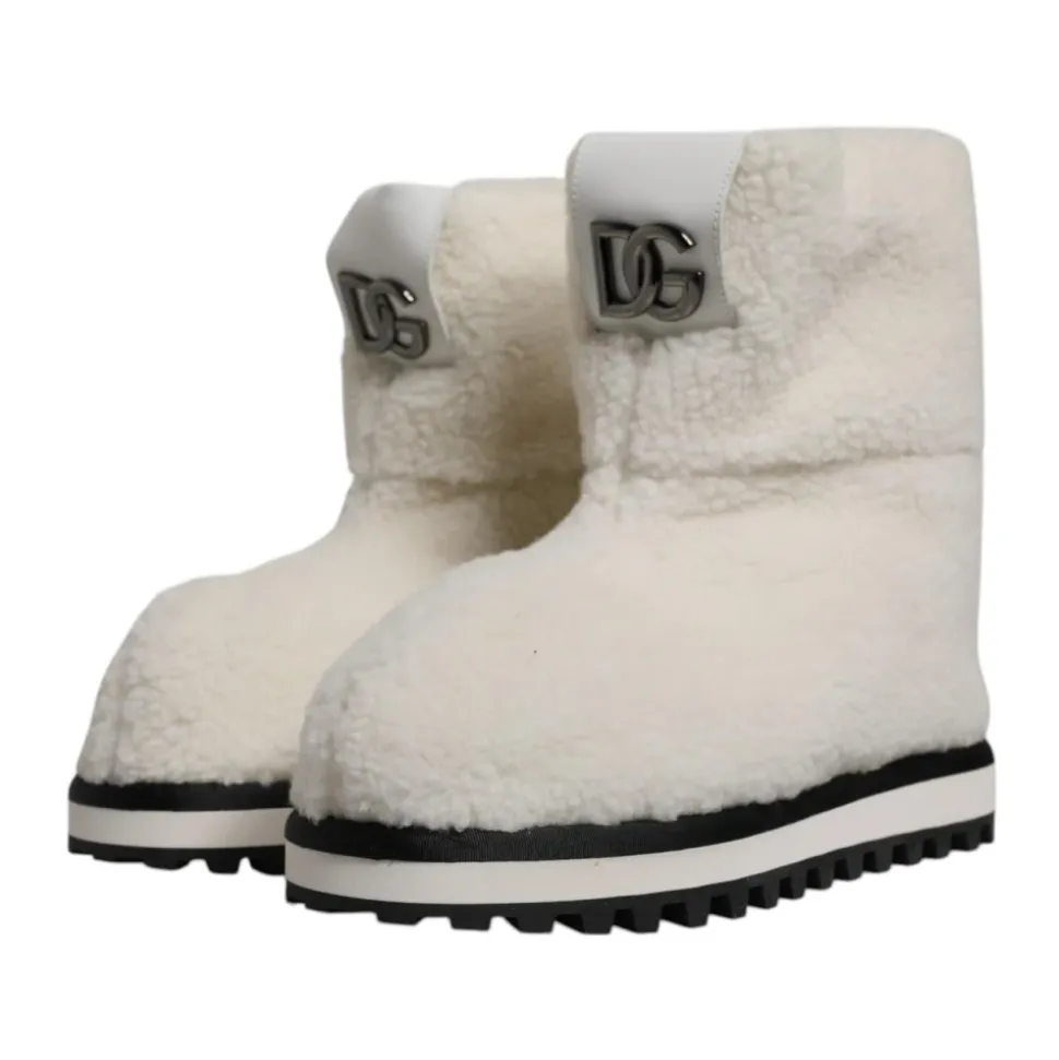 Weiße Shearling Mid Calf Stiefel