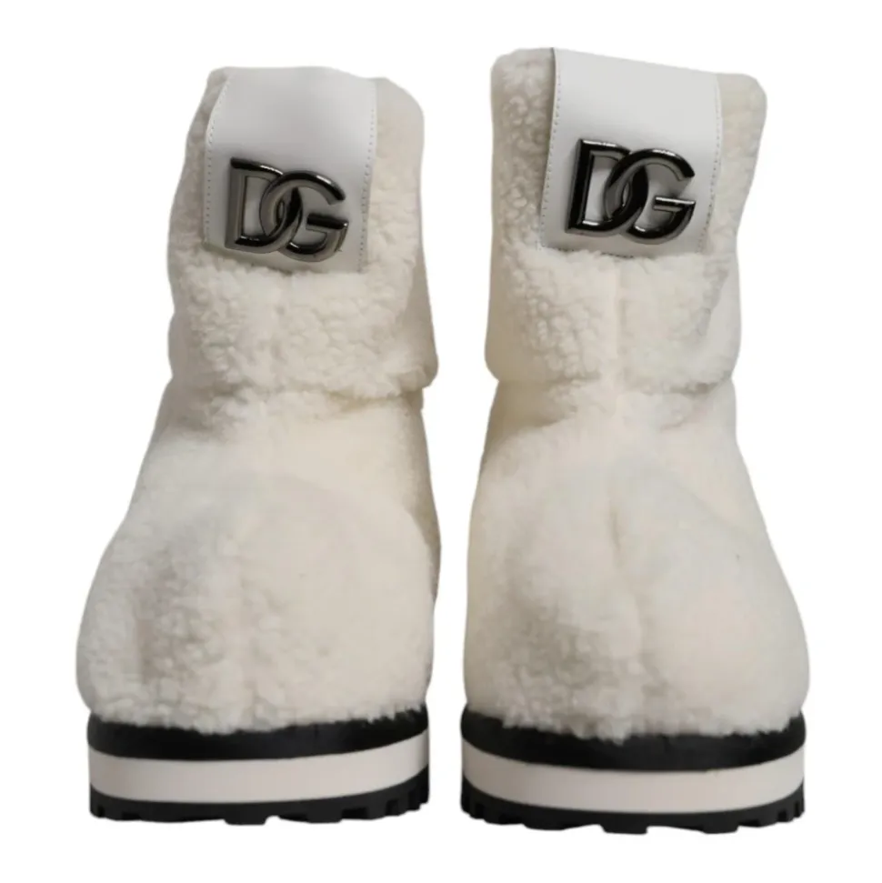 Weiße Shearling Mid Calf Stiefel