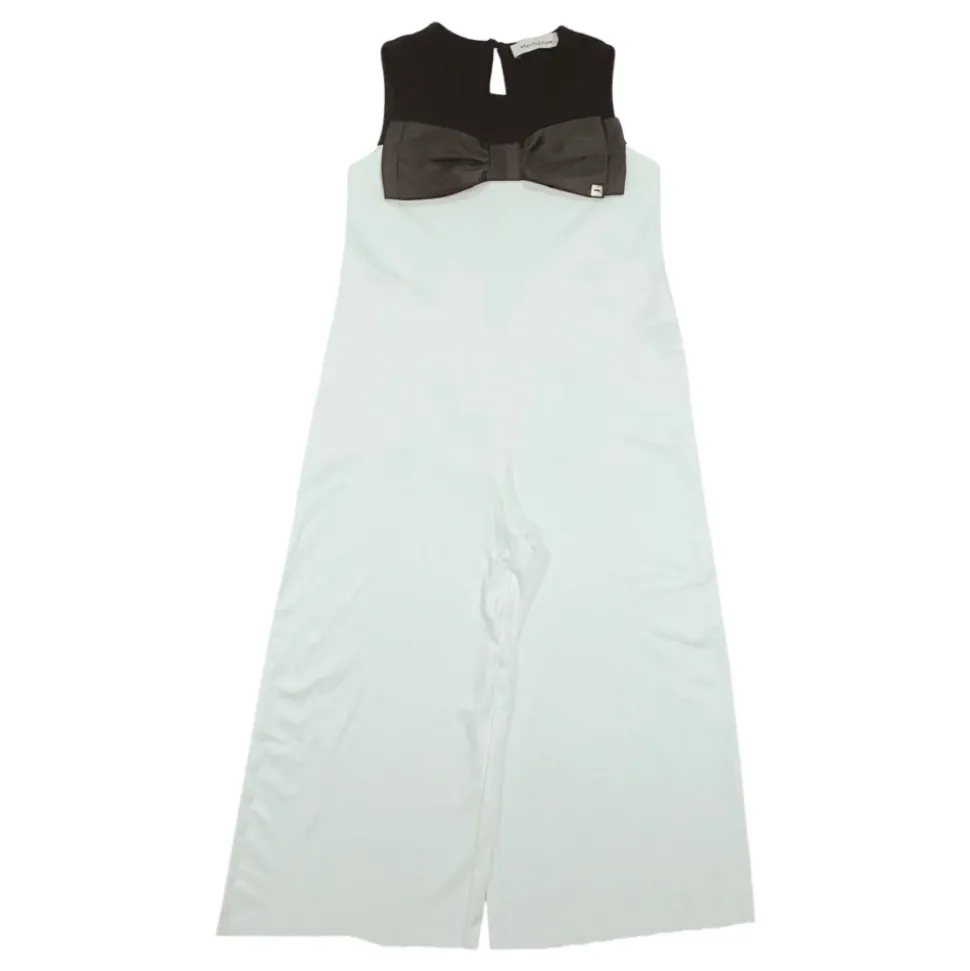 Weißer Jumpsuit mit weiten Beinen und Schleife