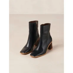 West Vintage Schwarze Leder Stiefeletten