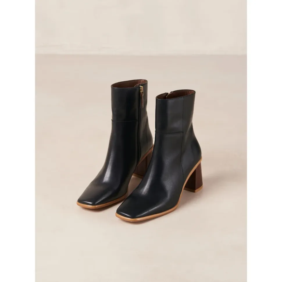 West Vintage Schwarze Leder Stiefeletten