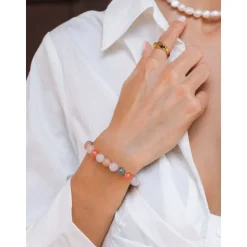 Women's Beaded Bracelet with Cherry Quartz, Rose Quartz, Amethyst Lavender, and Pink Aventurine