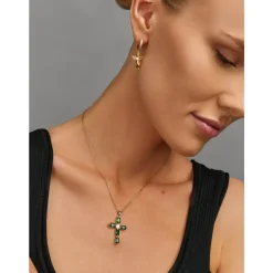 Women's Green CZ Cross Necklace