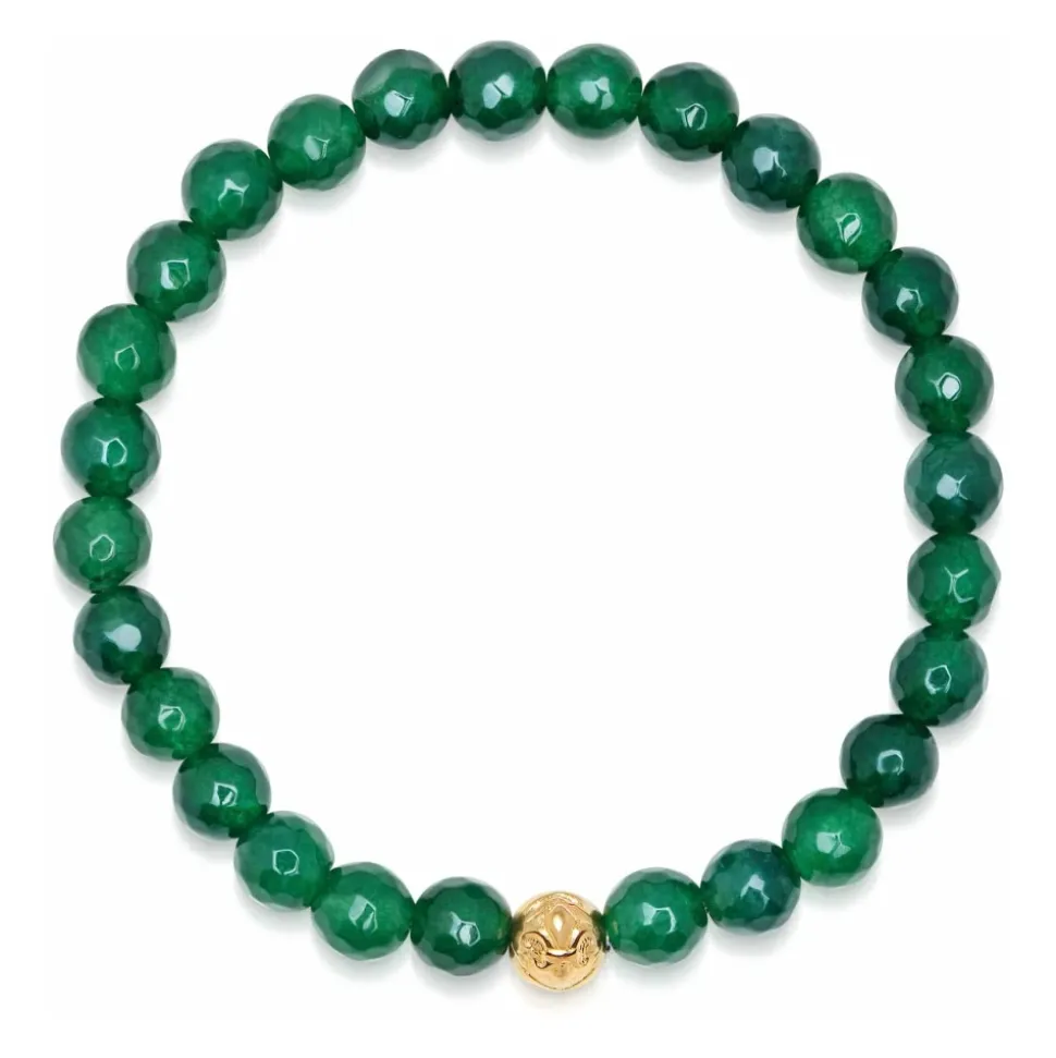 Women's Wristband with Green Chalcedony and Gold