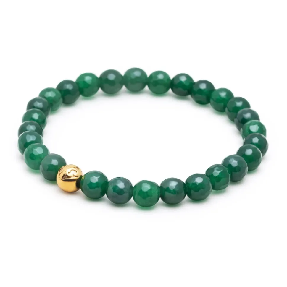 Women's Wristband with Green Chalcedony and Gold