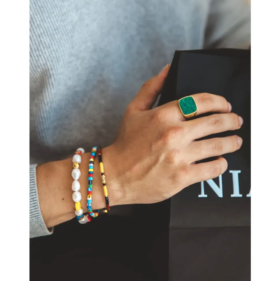 Wristband with Assorted Vintage Trifocal Beads and Silver