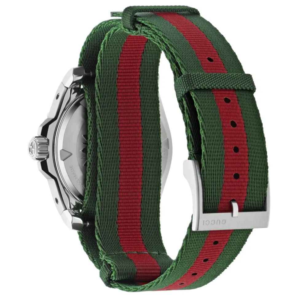 YA136364 - Dive 40 mm Edelstahlgehäuse, schwarzes Zifferblatt, Keramiklünette, Nato grün-rot-grünes Armband, Automatikwerk