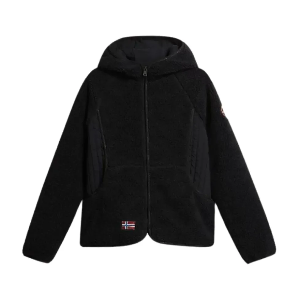 Yupik Schwarzer Fleece-Kapuzenpullover mit Reißverschluss