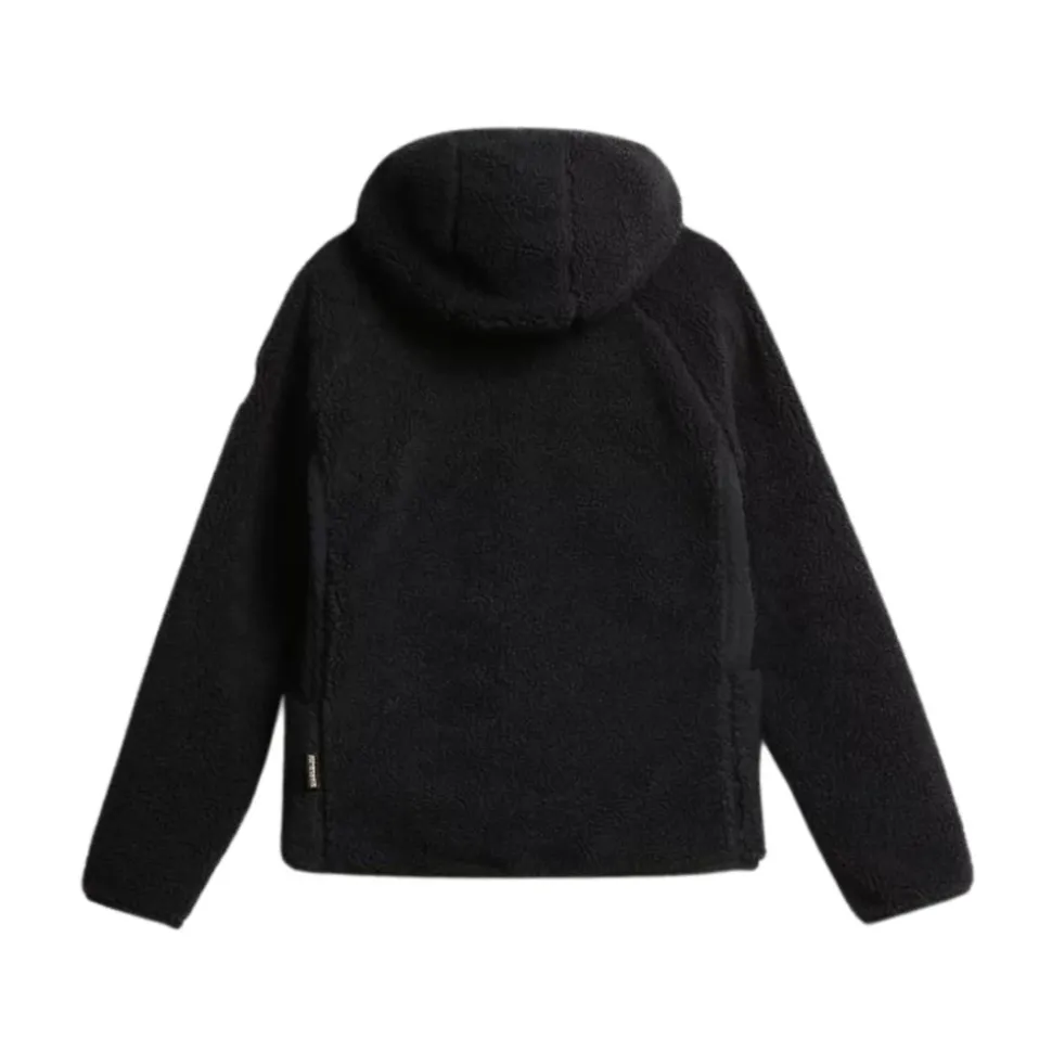 Yupik Schwarzer Fleece-Kapuzenpullover mit Reißverschluss