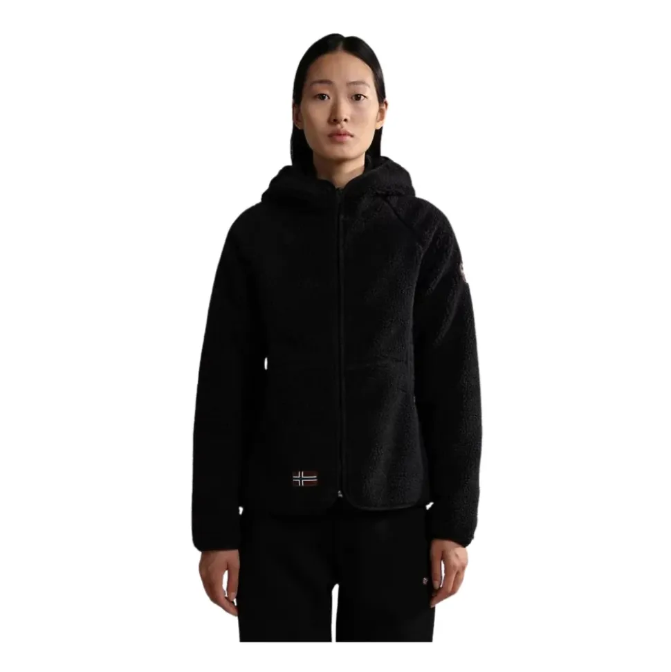 Yupik Schwarzer Fleece-Kapuzenpullover mit Reißverschluss