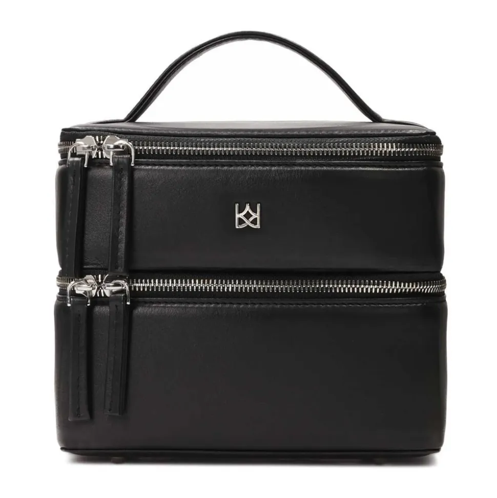 Zweistufige starre Leder-Kosmetiktasche