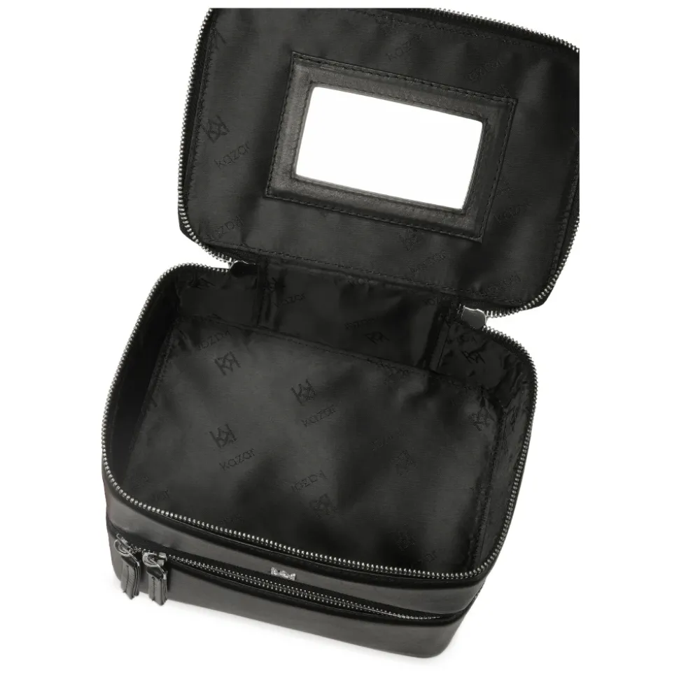 Zweistufige starre Leder-Kosmetiktasche