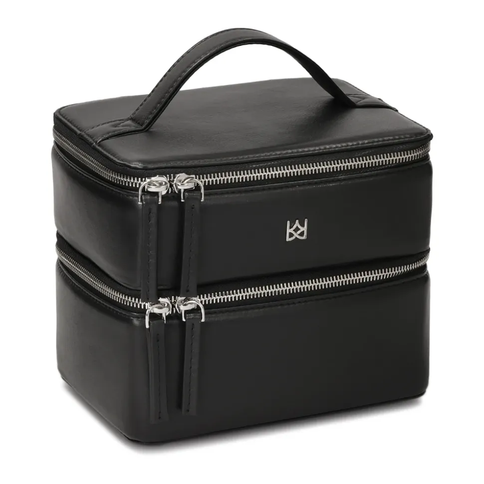 Zweistufige starre Leder-Kosmetiktasche